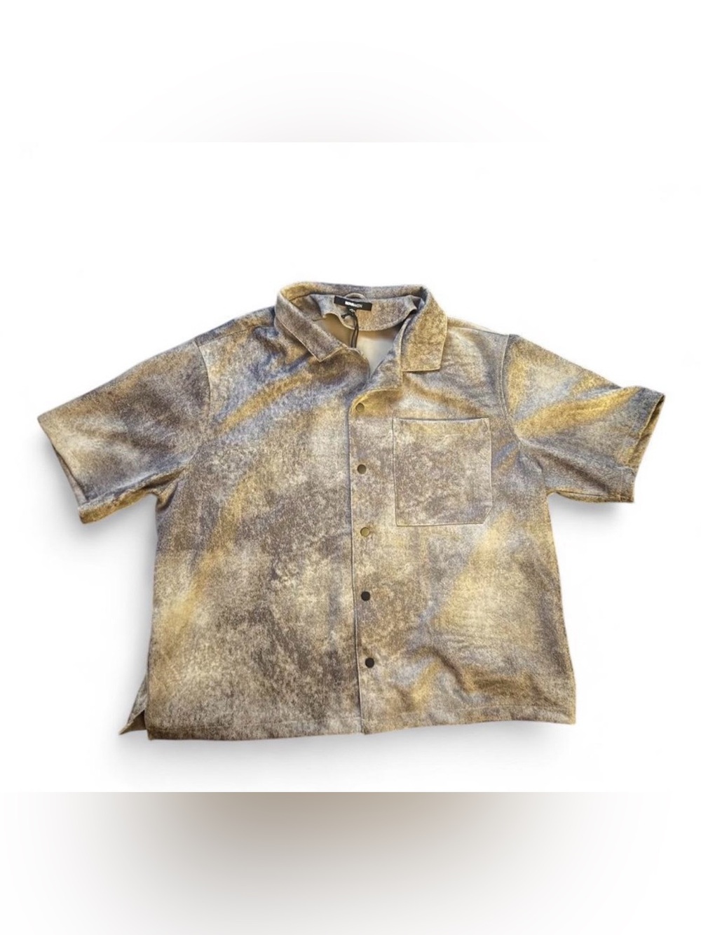 NWT NovaMEN Acid Wash Textured Short Sleeve Button-Up Shirt - Men's XL